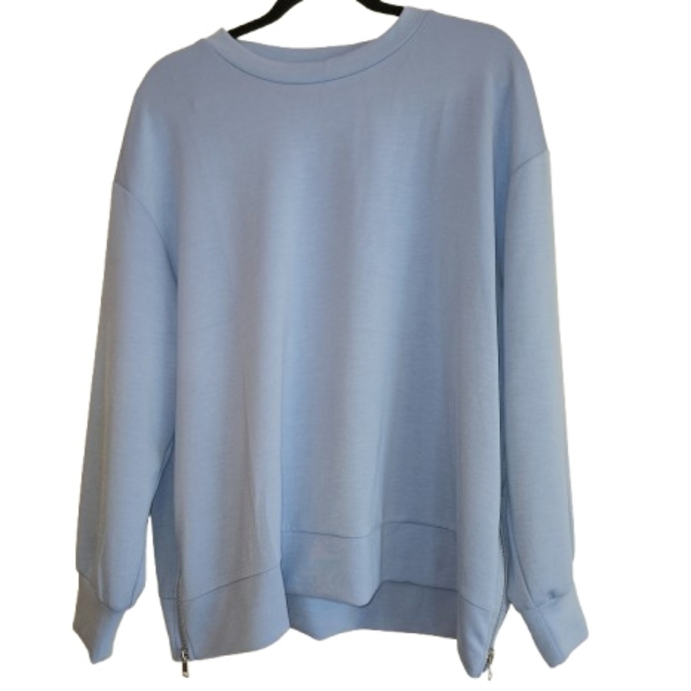 NWT M Magaschoni Hydrangea Scuba Top Side Zips Size 2X Modal Blend Butter Soft